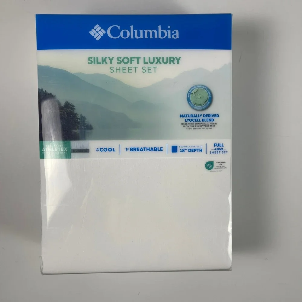 Columbia Silky Soft Luxury Full Sheet Set White Lyocell Blend 4pc 18